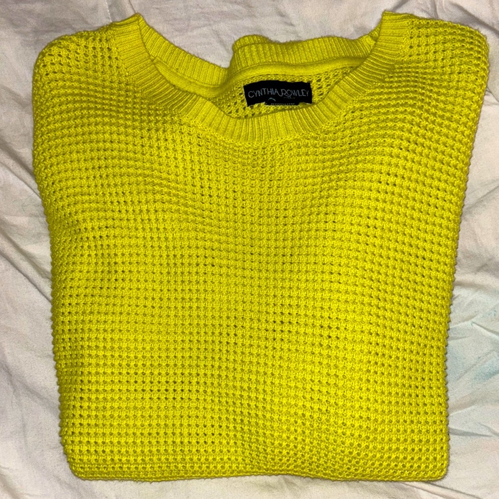 Cynthia Rowley Green Crewneck Sweater with Waffle Knit